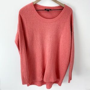 Express Boyfriend Boucle Sweater - Coral, Size Large | Oversized Fit